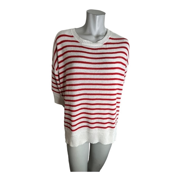 John + Jenn Sweaters - John + Jenn White Red Striped Oversized Sweater 3/4 Sleeves Size Medium